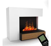 GLOW FIRE Camino a vapore PLANCK destra - Caminetto elettrico con fiamme 3D LED realistiche, effetto crepitio, telecomando, 111x90 cm - Opti-Myst 500, Bianco