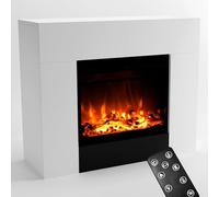 GLOW FIRE Camino elettrico con riscaldamento e caminetto (camino Metis) - Camino elettrico con fuoco a LED in 3 colori, termoventilatore, decorazione in legno e telecomando, 98 x 82 x 35 cm, bianco