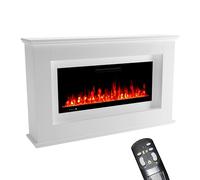 GLOW FIRE Camino elettrico con riscaldamento e camino (camino Rhea) - Camino elettrico con fuoco a LED in 5 colori, termoventilatore, decorazione e telecomando - 158 x 97 x 33 cm, bianco