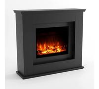 GLOW FIRE Europa - Caminetto elettrico da terra con riscaldamento e fuoco di camino - con fuoco LED a 3 colori, decorazione in legno e telecomando, 111x101x33 cm, Grigio