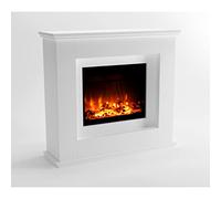 GLOW FIRE Europa - Caminetto elettrico da terra con riscaldamento e fuoco di camino - con fuoco LED a 3 colori, decorazione in legno e telecomando, 111x101x33 cm, Bianco