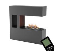 GLOW FIRE Opti-Myst 600 - Camino elettrico con fiamma LED 3D, effetto scoppiettante e telecomando, 120 x 120 cm, colore: grigio