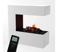 GLOW FIRE Schiller - Camino da parete con effetto scoppiettante, Opti Myst Cassette 500 con ponte in legno, camino elettrico 3D, con telecomando, effetto fiamma regolabile, colore: Bianco