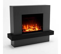 GLOW FIRE Stufa a camino PANDORA Elettrica con riscaldamento, fuoco LED in 3 colori, ventilatore, decorazione in legno, telecomando, 114x97x32 cm, Grigio