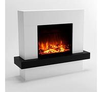 GLOW FIRE Stufa a camino PANDORA Elettrica con riscaldamento, fuoco LED in 3 colori, ventilatore, decorazione in legno, telecomando, 114x97x32 cm, Bianco