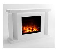 GLOW FIRE Tarvos - Caminetto elettrico da terra con riscaldamento e fuoco di camino - con fuoco LED a 3 colori, riscaldatore ventilatore, decorazione in legno e telecomando, 120x84x38 cm, Bianco