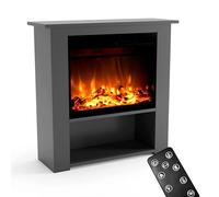 GLOW FIRE THEBE Stufa elettrica a LED con riscaldamento, fuoco LED in 3 colori, ventilatore, decorazione in legno, telecomando, 86x85x30 cm, Grigio
