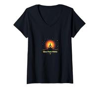 Glow from Within: Yoga Meditazione Spirituale Maglietta con Collo a V, Donna, Nero, XXL
