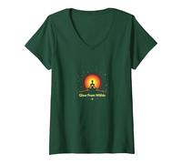 Glow from Within: Yoga Meditazione Spirituale Maglietta con Collo a V, Donna, Verde Foresta, XXL