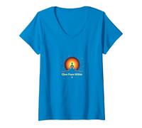 Glow from Within: Yoga Meditazione Spirituale Maglietta con Collo a V, Donna, Zaffiro, XL