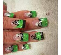 Glow in Dark French Tip Halloween Black Green Short Square Skull Design Nero Verde Unghie finte