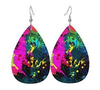 Glow In Dark Splatter al neon Orecchini pendenti con gancio Orecchini a goccia in pelle per le donne