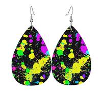Glow In Dark Splatter Orecchini in pelle al neon per le donne Orecchini pendenti con pendente a goccia con gancio Regali per ragazza adulta