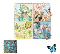 Glow-in-The-Dark Butterfly Fridge Magnets, Set of 4 Flower Locker Decor, Art Design Stickers for Refrigerator