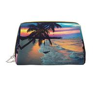 Glow in The Dark Makeup Bag,Grande sacchetto cosmetico in pelle portatile,Borsa organizer da viaggio impermeabile per articoli da toeletta, Coconut Beach - Amaca al tramonto, Taglia unica