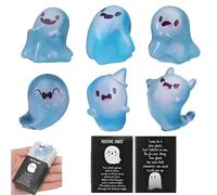 Glow in the Dark Mini Ghost Figures, with Box, 6/12/24 Light-Up Ghost Figurines in 6 Designs with 36 Thank You Cards and Mini Box, 2.5 * 3cm size, Halloween Party Favors (A-24pcs)