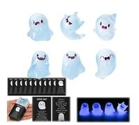 Glow in the Dark Mini Ghost Figures with Box, Halloween Mini Ghost Figures, Glow in the Dark Resin Ghosts, 6 Designs with 36 Thank You Cards, Positive Gift for Coworkers Teacher Student (1 Set)