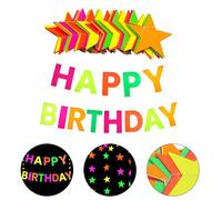 Glow In the Dark Party Supplies Set Birthday Banner Colorful Star Hanging Decor