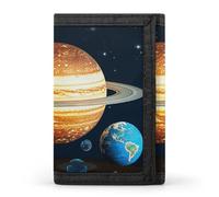 Glow in the Dark Solar System Planet Portafoglio a tre ante, porta carte e denaro Oganizer sottile elegante mini portamonete con cerniera tasca portamonete per uomini e donne