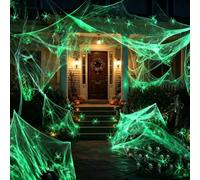 Glow In The Dark Spider Web Halloween Decor Con Ragni | Fibra elastica realistica, si illumina di notte, plastica riutilizzabile, per feste di Halloween, finestre, pareti (300 m)