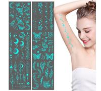 GLOW NELLA PICCOLA 'OSCURA: 10 Foglie Luminose | Blue Glow Nei Tatuaggi Temporanei Bui | Night Glow Body Art Sticker Makeup | Decorazione Club Fluorescenti Artistici Im