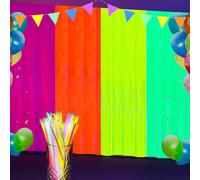 Glow Party Supplies - Set di 4 tende a frange con 30 luci di colore nero, decorazione per discoteca, accessori con frange, per matrimoni, compleanni