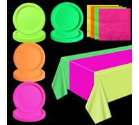 Glow Party Supplies - Set di piatti per 20 ospiti, tra cui tovaglia, tovaglioli e piatti multicolore, decorazioni per feste di compleanno