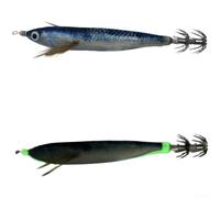 Glow Squid Jig 12 cm con imitazione gamberetti in legno design integrato perline sonaglio e gancio BKK per uso notturno (3)