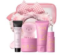 Glow Up - Set per la cura della pelle per adolescenti dai 10 ai 12 anni, kit viso da viaggio, detergente, siero, crema viso, fascia, primer per il trucco, spazzola per la pulizia e borsa da viaggio