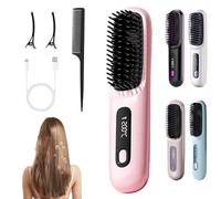 Glow Wave Heated Brush for Short Hair,Glowsept Hair Styler for Short Hairs,3 Heat Settings & Led Screen,Anti Scald Desig,Rapid Heating,Lightweight Portable (Pink)