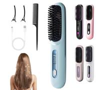Glow Wave Heated Brush for Short Hair,Glowsept Hair Styler for Short Hairs,3 Heat Settings & Led Screen,Anti Scald Desig,Rapid Heating,Lightweight Portable (Blue)