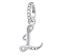 GLOWDAS Lettera L Charms Alfabeto Ciondolo, 925 Argento Sterling Iniziale l Pendente CZ Perlina Fit Pandora Donne Braccialetto di Pelle con Letra, Regali per Bambina/Madre/Figlia in Legge/Zia
