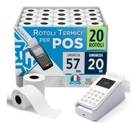 Glowell Rotoli POS 57x20 m di Lunghezza in Carta Termica con foro da 12 mm - Stampa Scontrini alta qualità, Rotoli Cassa per Stampante Termica Scontrini Bancomat, Carta Pos Made in Italy (20pz)