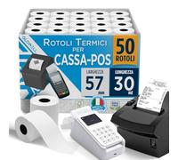 Glowell Rotoli POS 57x30 m di Lunghezza in Carta Termica con foro da 12 mm - Stampa Scontrini alta qualità, Rotoli Cassa per Stampante Termica Scontrini Bancomat, Carta Pos Made in Italy (50pz)