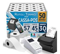 Glowell Rotoli POS in Carta Termica 57x45 mm Lunghezza 30 mt per Stampa Scontrini alta qualità, Rotoli Cassa per Stampante Termica Scontrini Bancomat, Carta Pos Made in Italy (50pz)