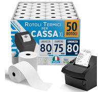 Glowell - Rotoli POS in Carta Termica 80x80 x 75 mm per Stampa Scontrini alta qualità, Rotoli Cassa per Stampante Termica Scontrini Bancomat, Carta Pos Made in Italy (50pz)