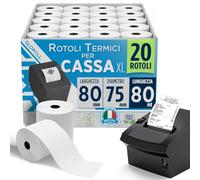 Glowell - Rotoli POS in Carta Termica 80x80 x 75 mm per Stampa Scontrini alta qualità, Rotoli Cassa per Stampante Termica Scontrini Bancomat, Carta Pos Made in Italy (20pz)