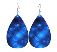 Glowing Blueprint Orecchini in pelle a forma di goccia stampati | Design di fascia alta, orecchini di lusso leggeri