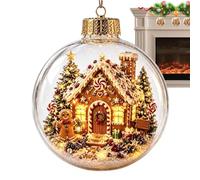 Glowing Christmas Diorama Ornament, Clear Lighted Holiday Pendant, 3.15inch