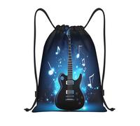 Glowing Electric Guitar Musical Notes Abstract Borsa Sportiva Sacca con Cordoncino Pieghevole Moda Borsa Palestra per Campeggio Viaggi Vita Quotidiana 36X42Cm