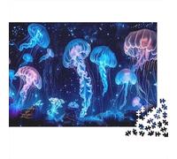 Glowing Jellyfish Jigsaw Puzzle 1000 Pezzi Riciclabile Deep Sea Anziani Puzzles Educativo Gioco Decompression Ideal for Famiglia And Friends Compleannos 70x50cm/1000pcs