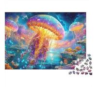 Glowing Jellyfish over Cosmic Water Puzzle Da 1000 Pezzi Ethereal Jellyfish Sfidante E Di Ingegno Per Tutte Le Età 70x50cm/1000pcs