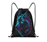 Glowing Neon Wolf Head Portrait Digital Art Borsa con Coulisse Sacca con Cordoncino Pieghevole Regolabile Borsa Palestra per Escursionismo Viaggi All'Aperto 36X42Cm