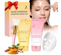 Glowing Overnight Wrapping Mask and Brush Set, Including Turmeric Peef Off Film and Collagen Night Wrapping Mask, Deep Nourishment for Dry Skin, Overnight Hydrating, Firming Skin for All Skin Type