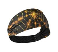 Glowing Spiderweb Giallo Nero Halloween Antiscivolo Baseball Fascia Elastica Larga Fascia per capelli da donna per Volley Ciclismo Trekking Sport Atletico