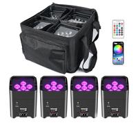 Glowingstage 4 faretti LED a batteria 108 W, RGBWA-UV, controllo APP con pacchetto di luci, batteria LED Par con DMX e telecomando per feste, Halloween, Natale