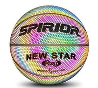 Glowsing Pallone da basket con luce notturna, sfera riflettente, misura 7, struttura in pelle traspirante e nylon, arcobaleno illuminato riflettente per giochi notturni