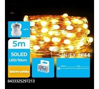 Glowster Ghirlanda di luci a LED con filo di rame, batteria 3AA, luce bianca calda, 5 m, ideale per decorazione di interni ed eventi.