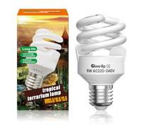 GlowUp 9W Lampada UVB 10.0 per Rettili E27 Mini Lampada UVB Tartarughe AC 220-240V Lampadina UVB 10.0 per Acquario, Contenitore di Vetro, Mangiatoia, Tartaruga, Serpente, ecc (1Pcs)