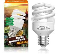 GlowUp 9W UVB 10.0 E27 Lampada per Tartarughe e Rettili AC220-240V, Lampadina Fluorescente UVA UVB per Acquario, Contenitore di Vetro, Mangiatoia, Tartaruga, Serpente (1Pcs)